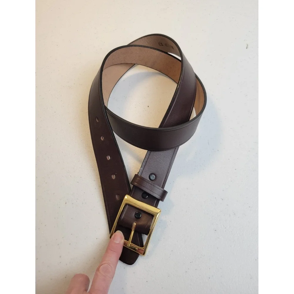 Top Grain Cowhide Leather Belt Gold Buckle Brown Mens Size 40 Made USA